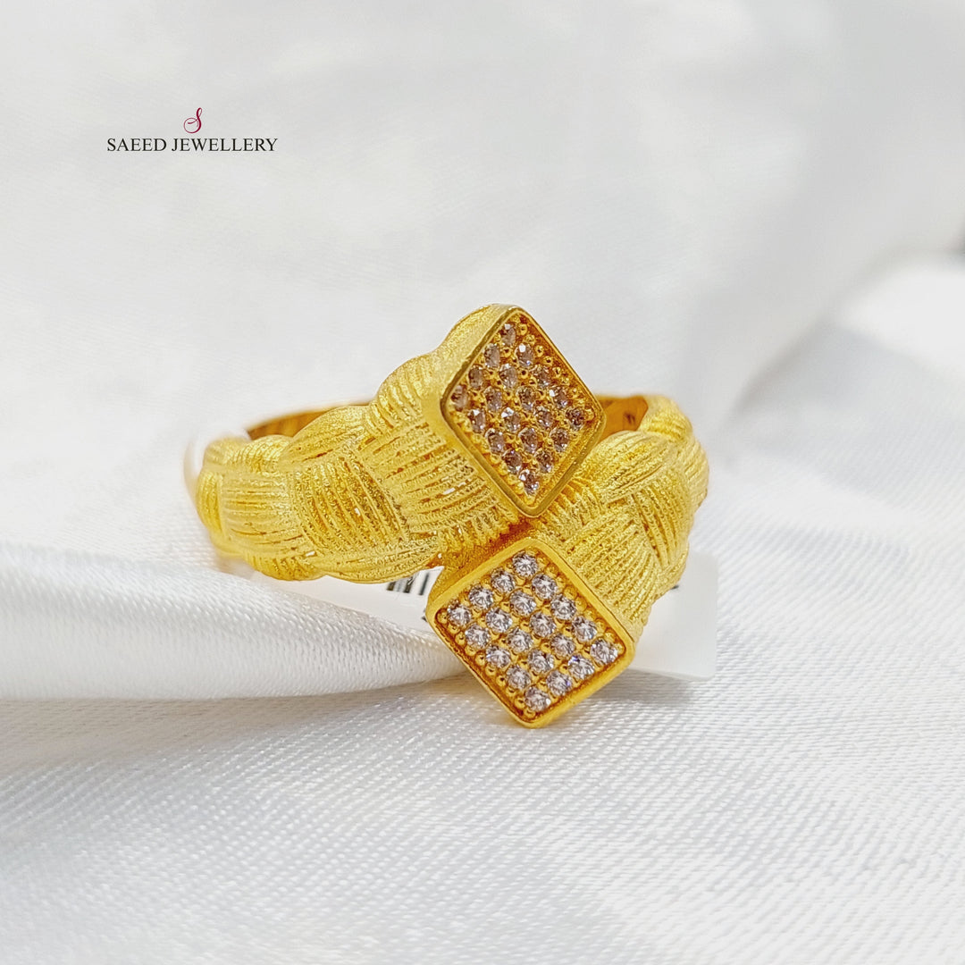 Zircon Studded Turkish Ring  Made of 21K Yellow Gold by Saeed Jewelry-31088