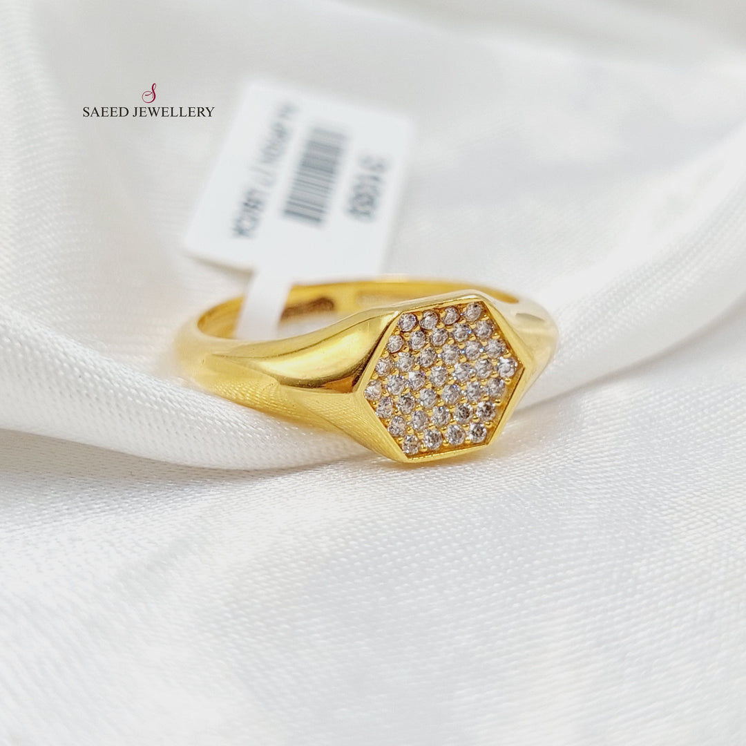 Zircon Studded Turkish Ring  Made of 21K Yellow Gold by Saeed Jewelry-31089