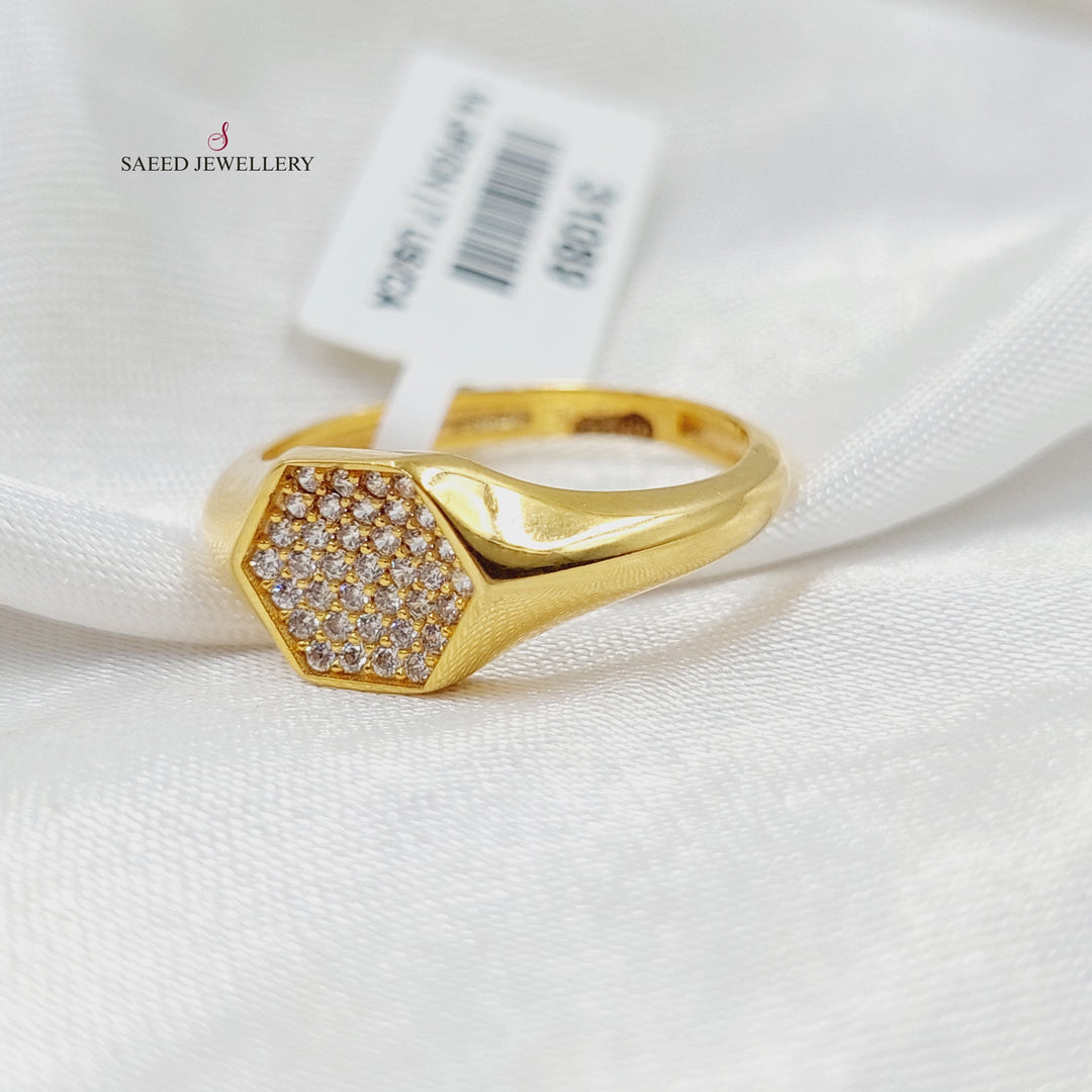 Zircon Studded Turkish Ring  Made of 21K Yellow Gold by Saeed Jewelry-31089