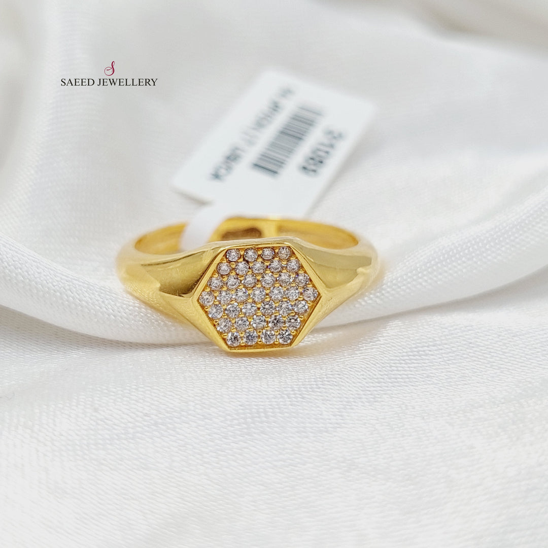 Zircon Studded Turkish Ring  Made of 21K Yellow Gold by Saeed Jewelry-31089