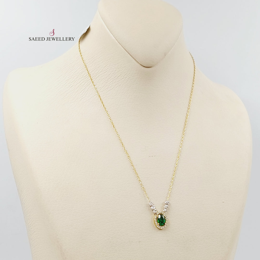 Zircon Studded Turquoise Necklace  Made Of 18K Yellow Gold by Saeed Jewelry-29870