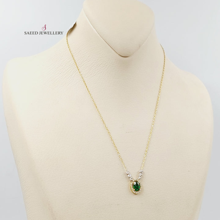 Zircon Studded Turquoise Necklace  Made Of 18K Yellow Gold by Saeed Jewelry-29870