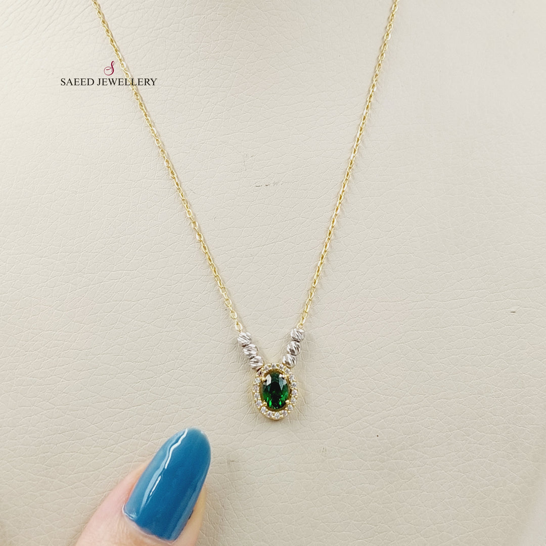 Zircon Studded Turquoise Necklace  Made Of 18K Yellow Gold by Saeed Jewelry-29870