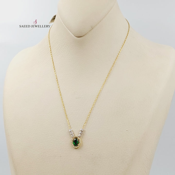 Zircon Studded Turquoise Necklace  Made Of 18K Yellow Gold by Saeed Jewelry-29870