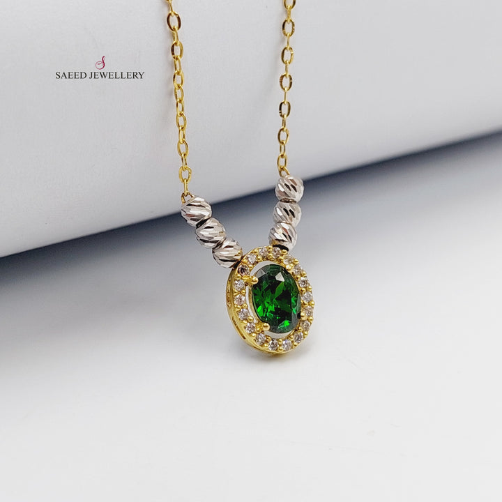 Zircon Studded Turquoise Necklace  Made Of 18K Yellow Gold by Saeed Jewelry-29870