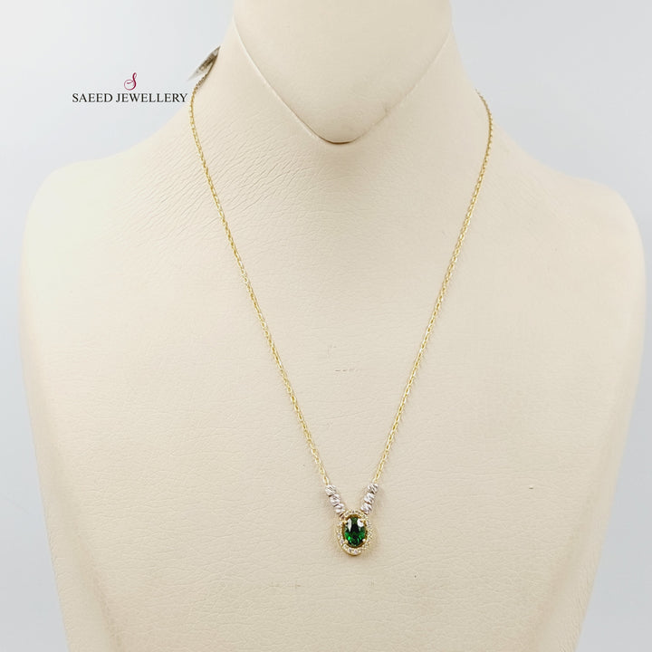 Zircon Studded Turquoise Necklace  Made Of 18K Yellow Gold by Saeed Jewelry-29870