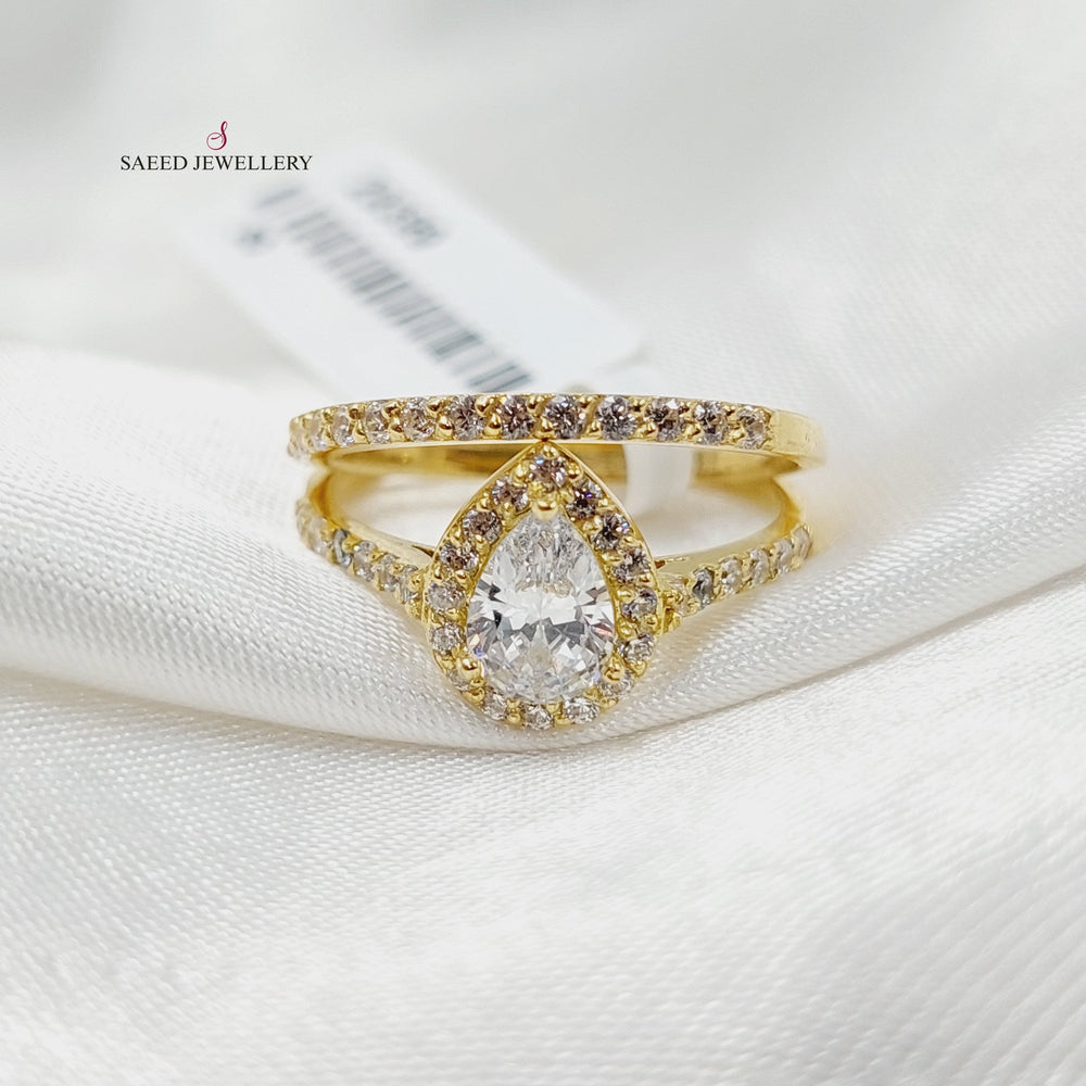 Zircon Studded Twins Wedding Ring  Made Of 18K Yellow Gold by Saeed Jewelry-29399