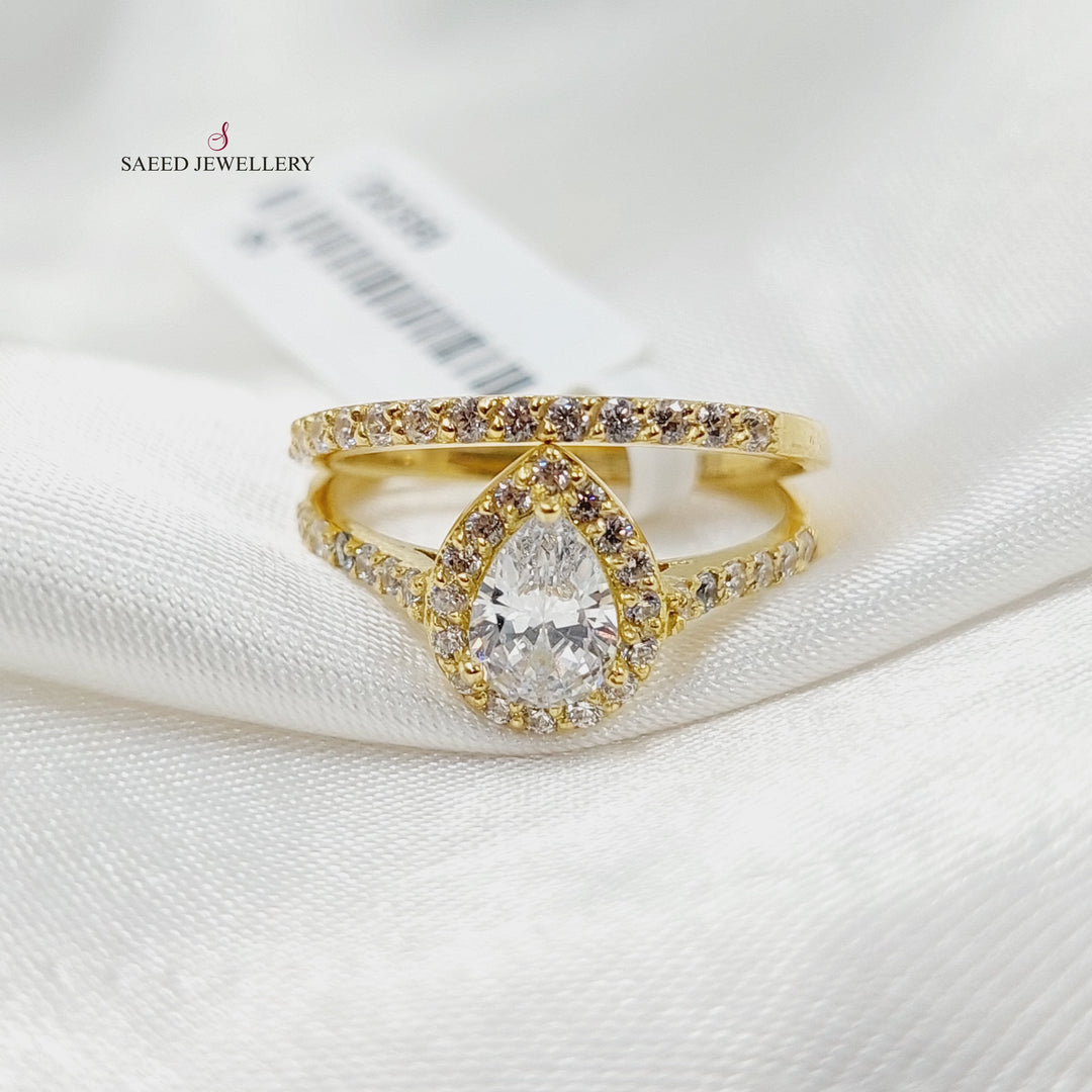 Zircon Studded Twins Wedding Ring  Made Of 18K Yellow Gold by Saeed Jewelry-29399