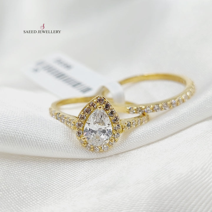 Zircon Studded Twins Wedding Ring  Made Of 18K Yellow Gold by Saeed Jewelry-29399