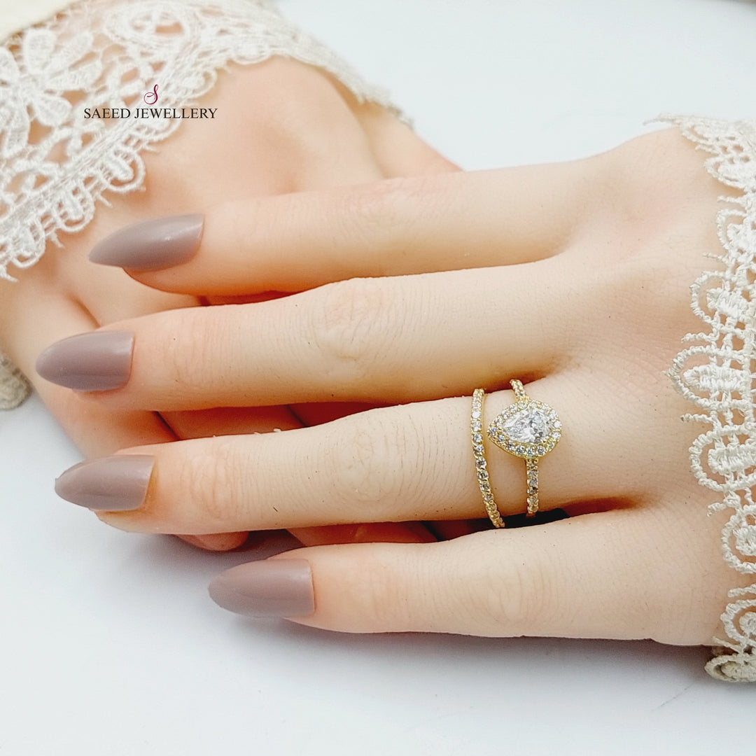 Zircon Studded Twins Wedding Ring  Made Of 18K Yellow Gold by Saeed Jewelry-29399