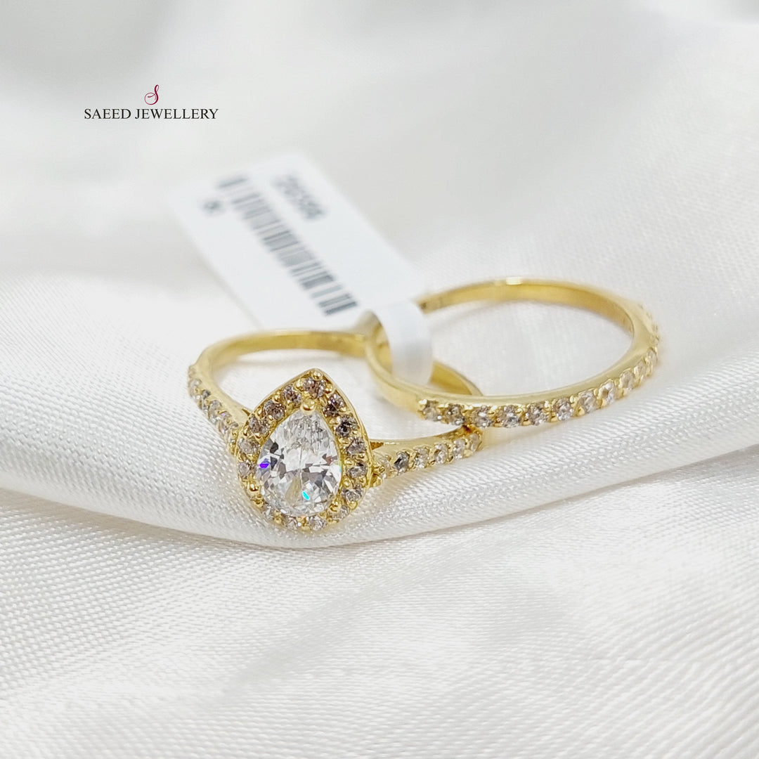 Zircon Studded Twins Wedding Ring  Made Of 18K Yellow Gold by Saeed Jewelry-29399