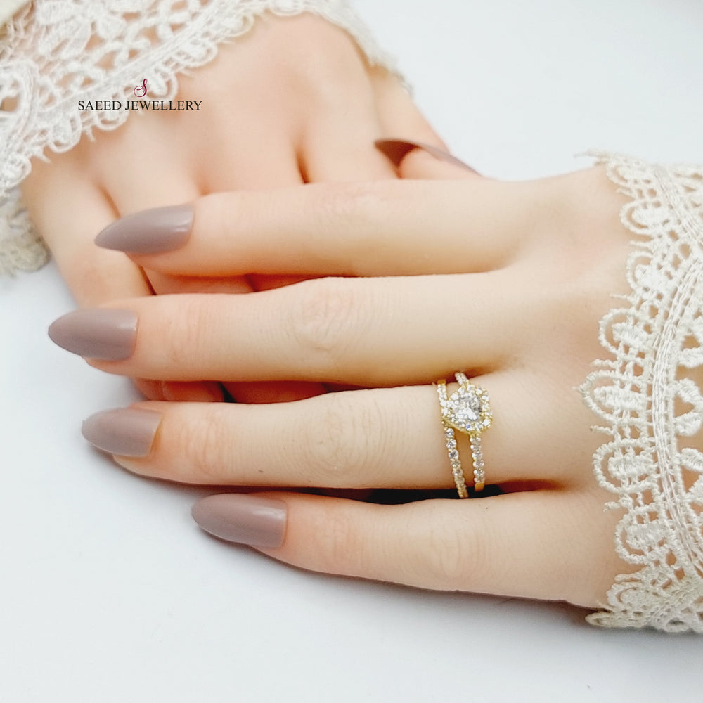 Zircon Studded Twins Wedding Ring  Made Of 18K Yellow Gold by Saeed Jewelry-29400