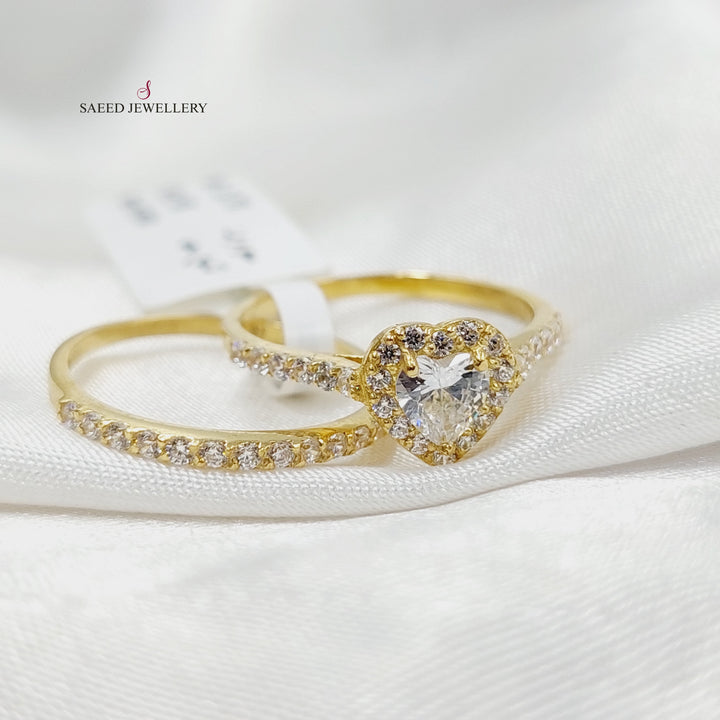 Zircon Studded Twins Wedding Ring  Made Of 18K Yellow Gold by Saeed Jewelry-29400