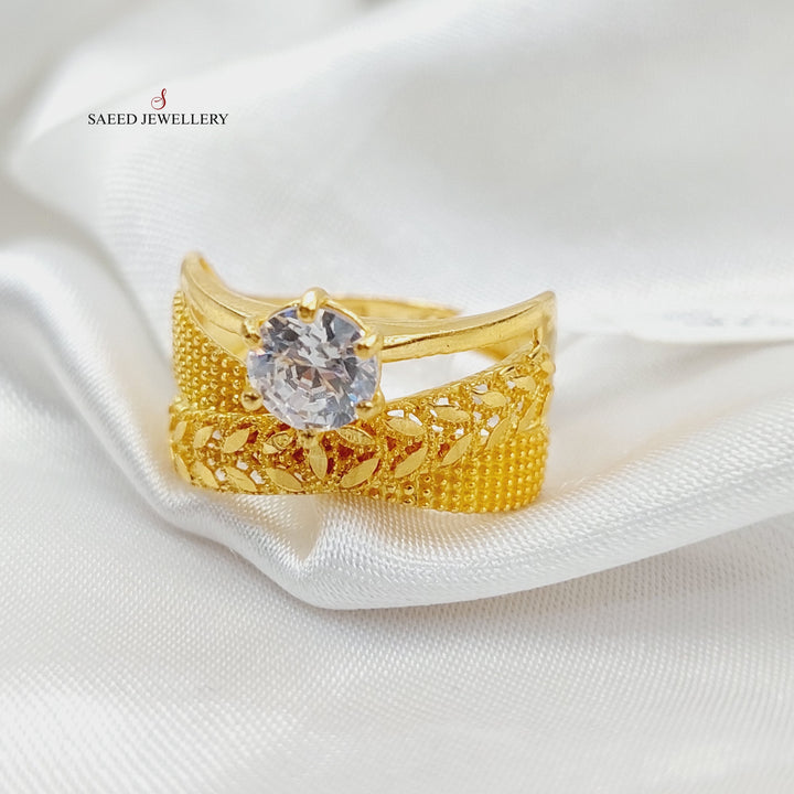 Zircon Studded Twins Wedding Ring  Made Of 21K Yellow Gold by Saeed Jewelry-29242