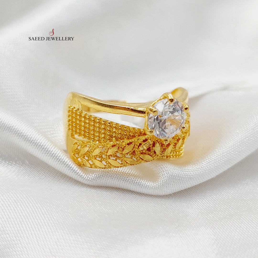 Zircon Studded Twins Wedding Ring  Made Of 21K Yellow Gold by Saeed Jewelry-29242