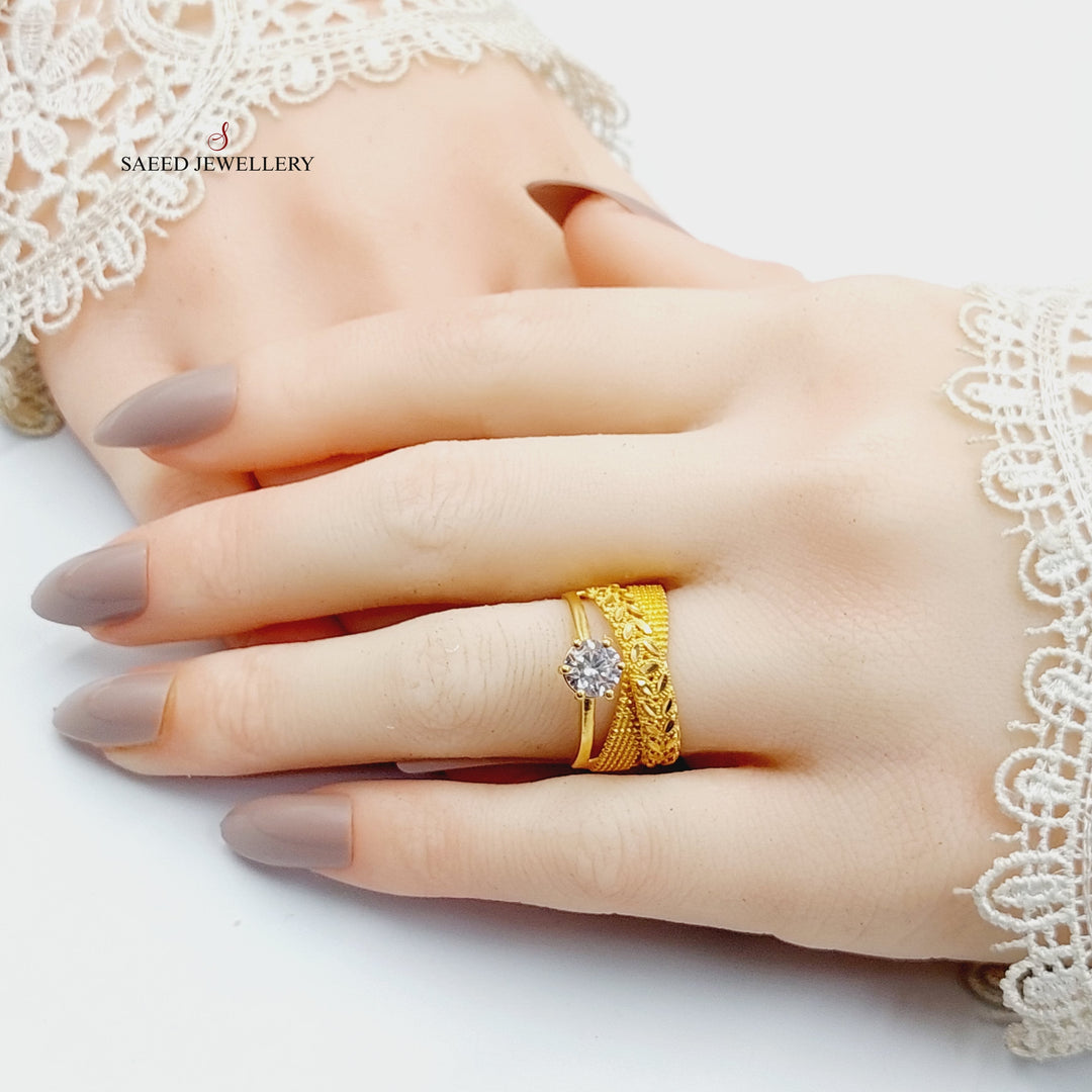 Zircon Studded Twins Wedding Ring  Made Of 21K Yellow Gold by Saeed Jewelry-29242