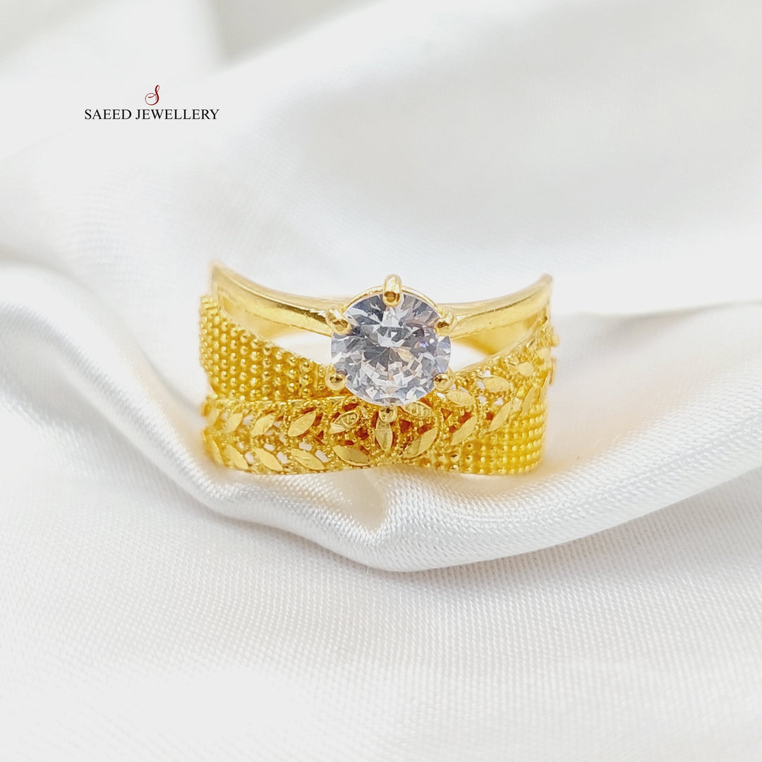 Zircon Studded Twins Wedding Ring  Made Of 21K Yellow Gold by Saeed Jewelry-29242