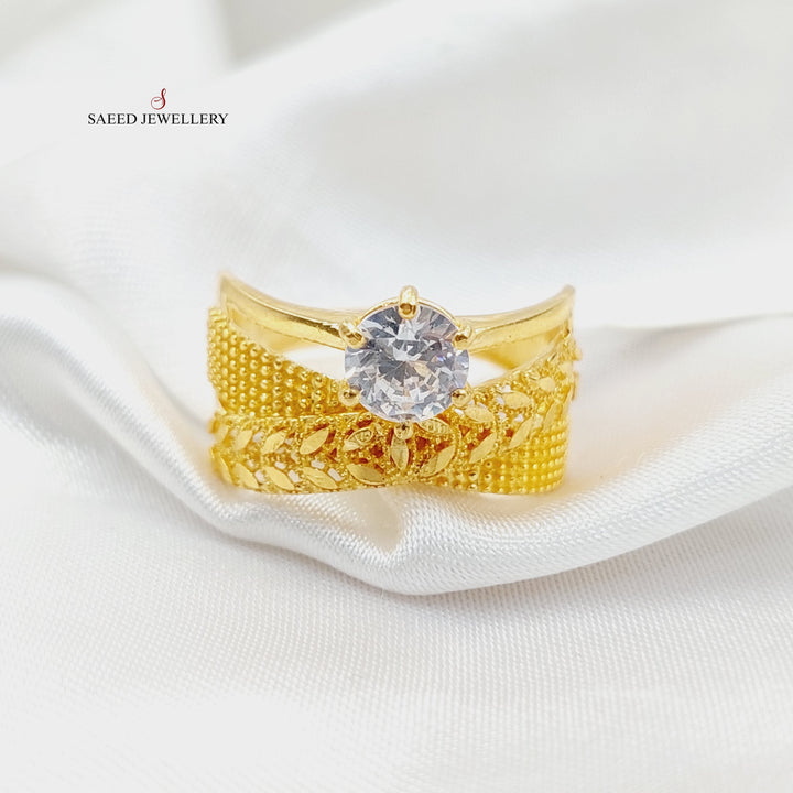 Zircon Studded Twins Wedding Ring  Made Of 21K Yellow Gold by Saeed Jewelry-29242