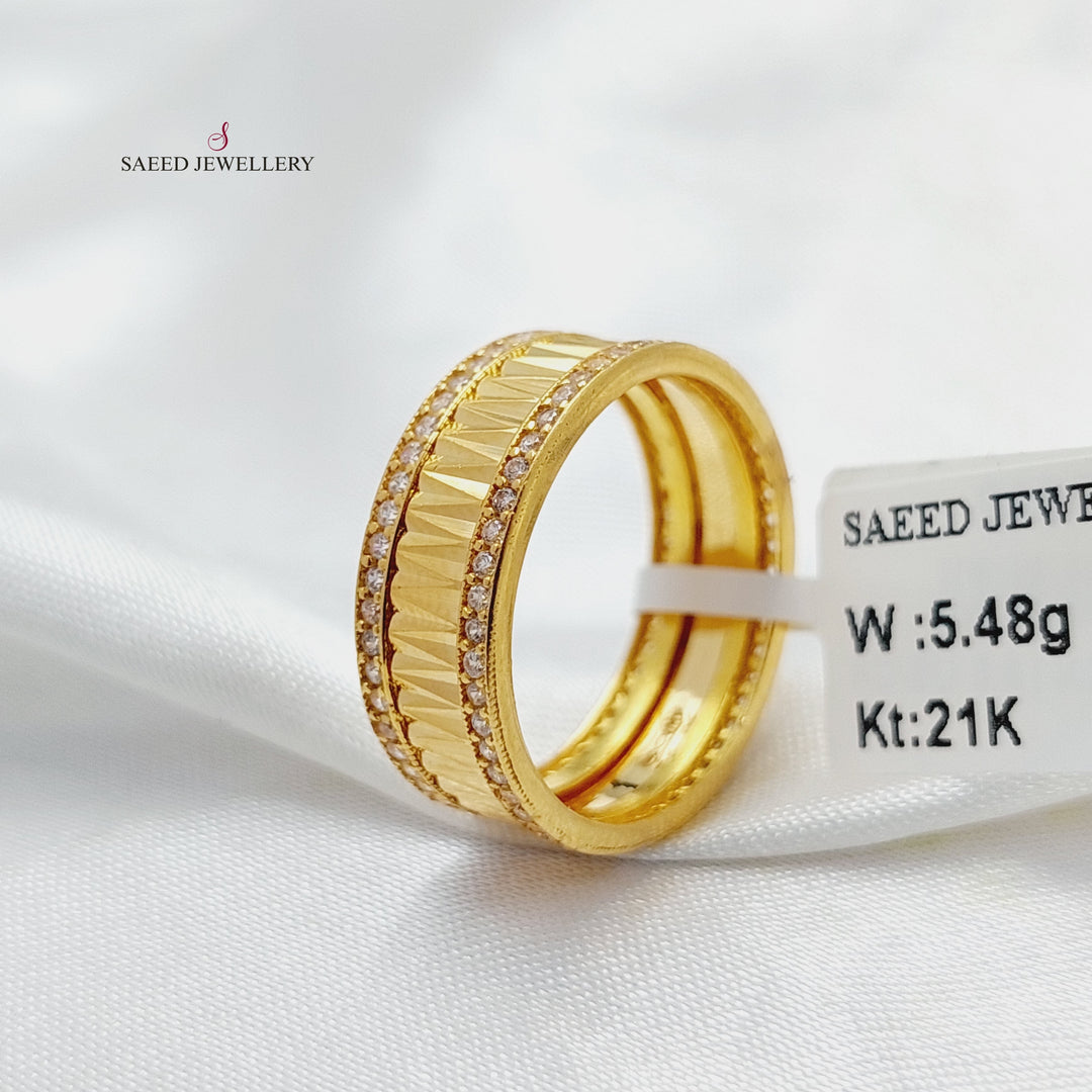 Zircon Studded Waves Wedding Ring Made Of 21K Yellow Gold by Saeed Jewelry-30640