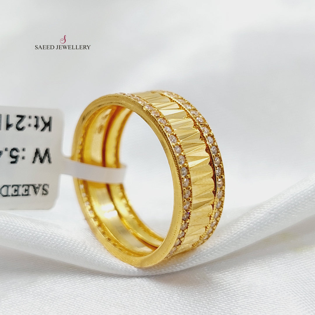 Zircon Studded Waves Wedding Ring Made Of 21K Yellow Gold by Saeed Jewelry-30640
