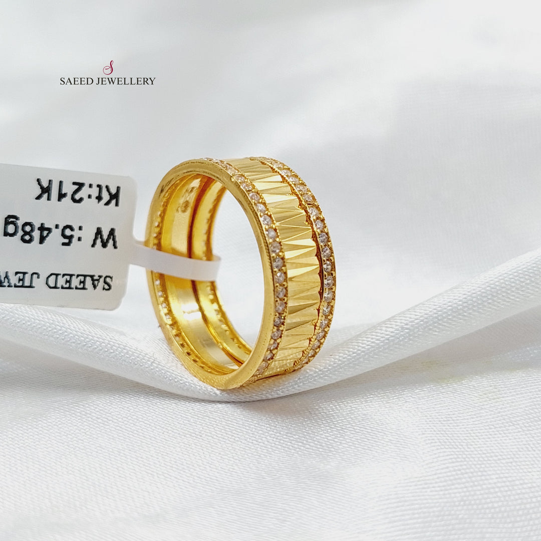 Zircon Studded Waves Wedding Ring Made Of 21K Yellow Gold by Saeed Jewelry-30640