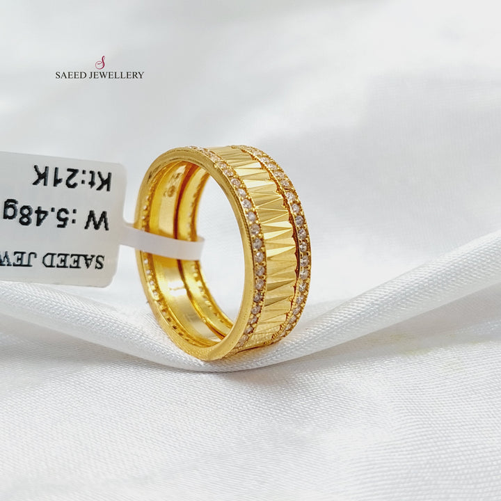 Zircon Studded Waves Wedding Ring Made Of 21K Yellow Gold by Saeed Jewelry-30640