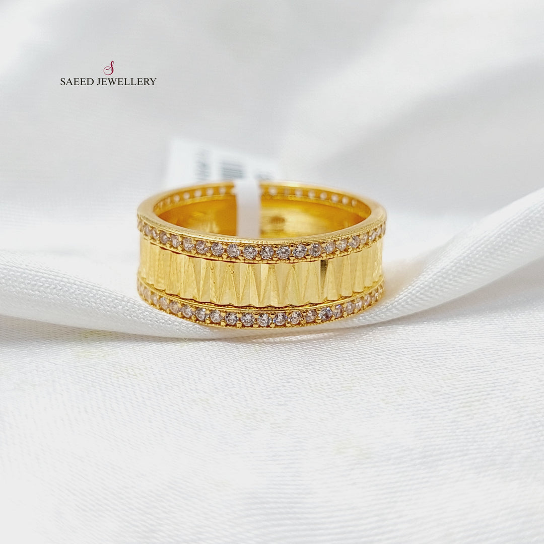 Zircon Studded Waves Wedding Ring Made Of 21K Yellow Gold by Saeed Jewelry-30640