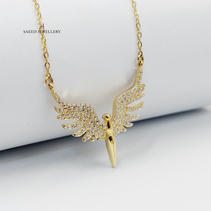 Zircon Studded Wings Necklace  Made Of 18K Yellow Gold by Saeed Jewelry-29871
