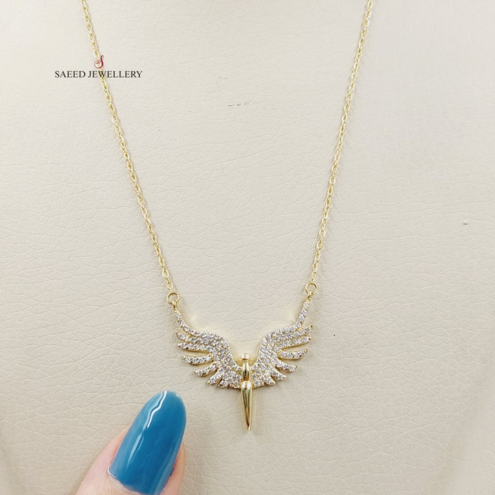 Zircon Studded Wings Necklace  Made Of 18K Yellow Gold by Saeed Jewelry-29871
