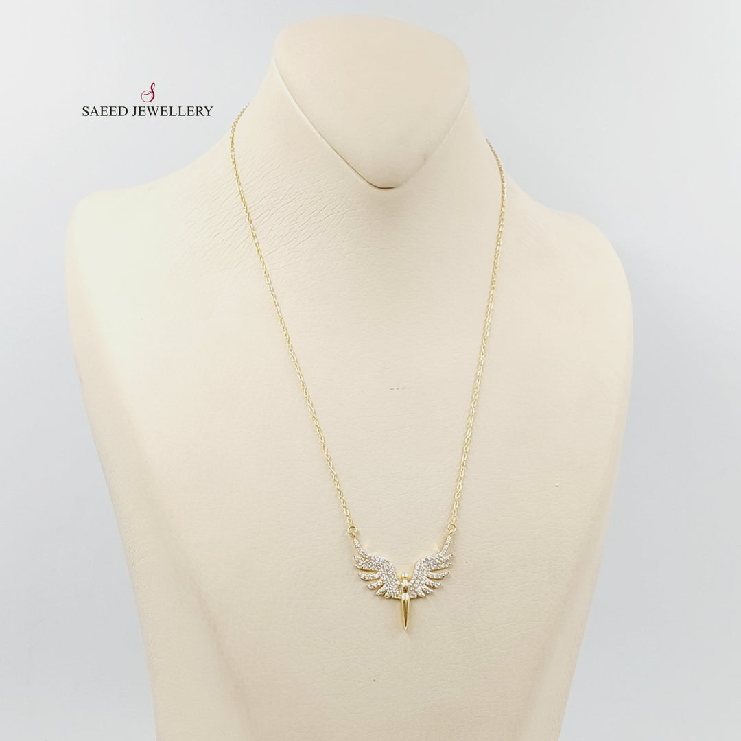 Zircon Studded Wings Necklace  Made Of 18K Yellow Gold by Saeed Jewelry-29871