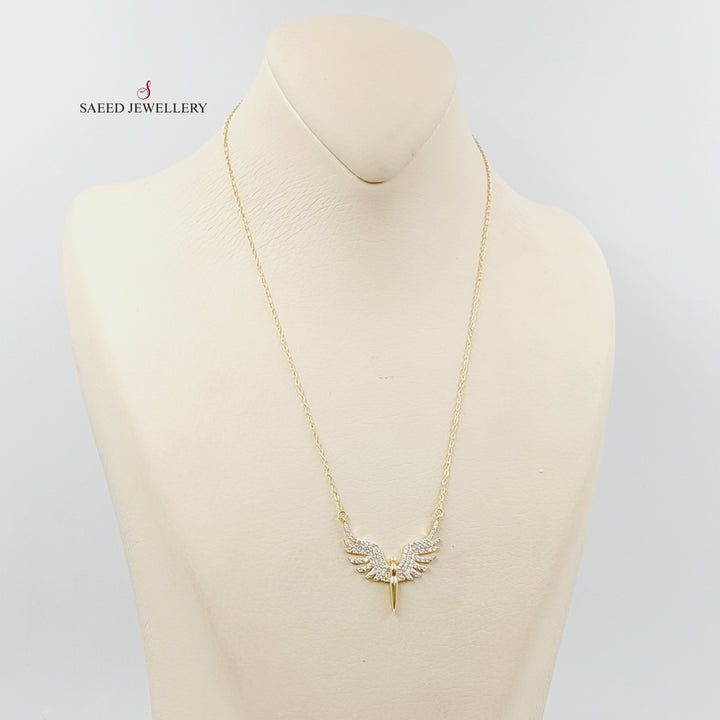 Zircon Studded Wings Necklace  Made Of 18K Yellow Gold by Saeed Jewelry-29871