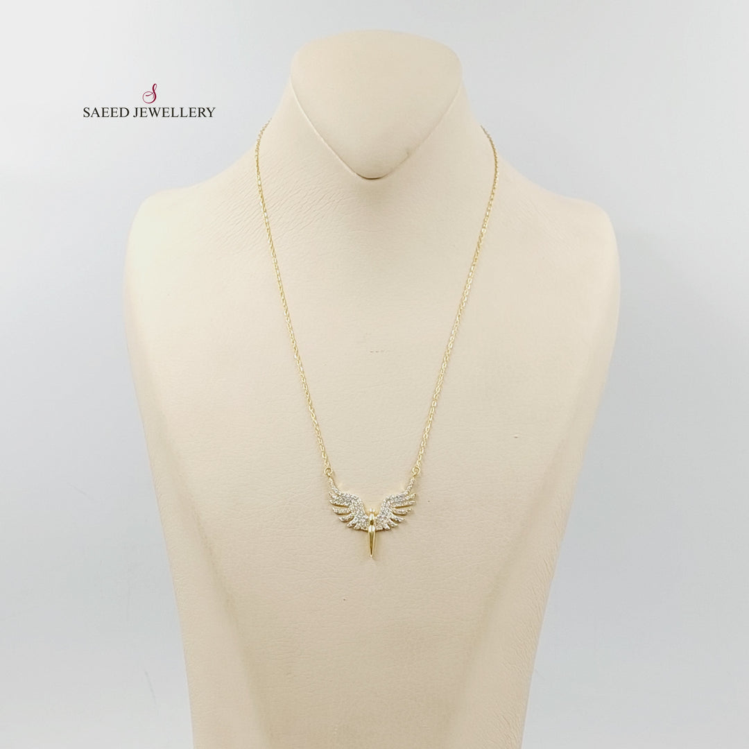 Zircon Studded Wings Necklace  Made Of 18K Yellow Gold by Saeed Jewelry-29871