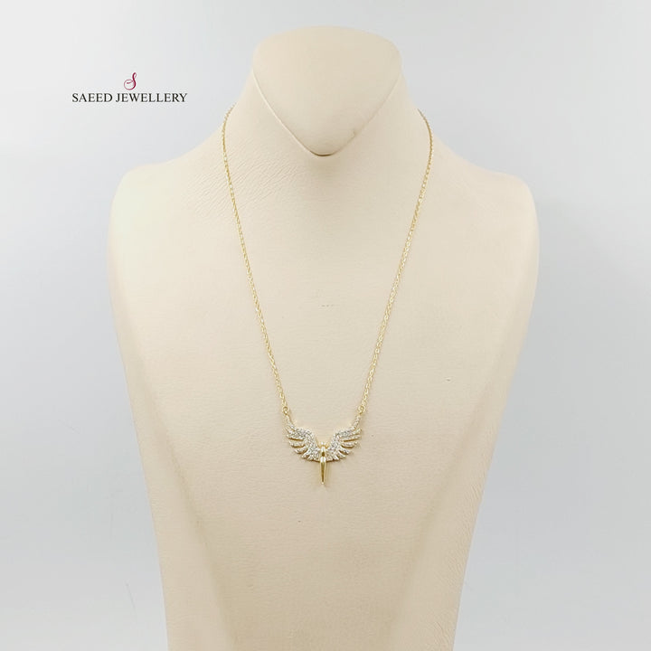 Zircon Studded Wings Necklace  Made Of 18K Yellow Gold by Saeed Jewelry-29871