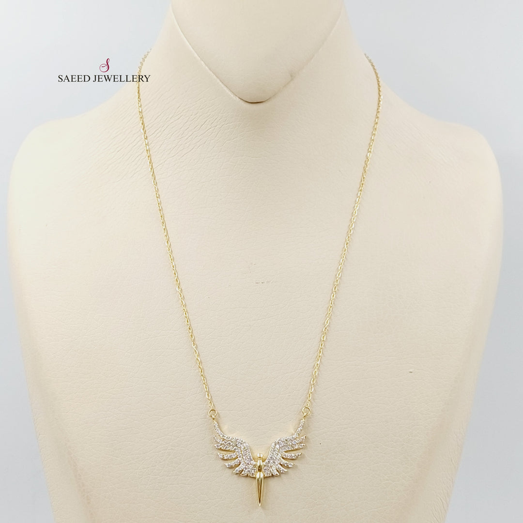 Zircon Studded Wings Necklace  Made Of 18K Yellow Gold by Saeed Jewelry-29871