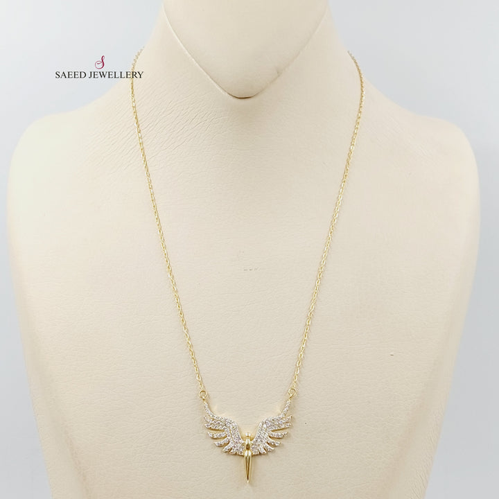 Zircon Studded Wings Necklace  Made Of 18K Yellow Gold by Saeed Jewelry-29871