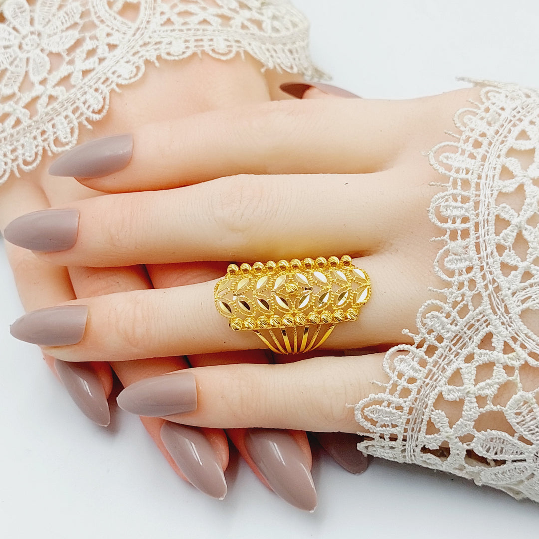 Zircon Studded X Style Ring  Made Of 21K Yellow Gold by Saeed Jewelry-29019