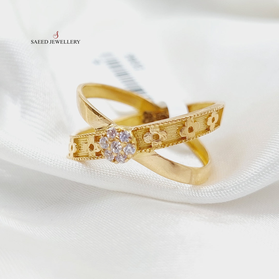Zircon Studded X Style Ring  Made Of 21K Yellow Gold by Saeed Jewelry-29032