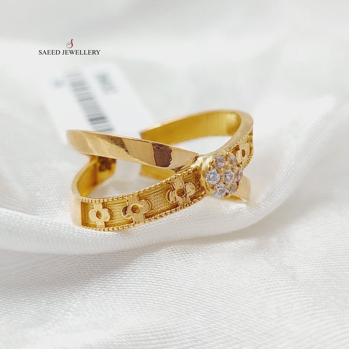 Zircon Studded X Style Ring  Made Of 21K Yellow Gold by Saeed Jewelry-29032