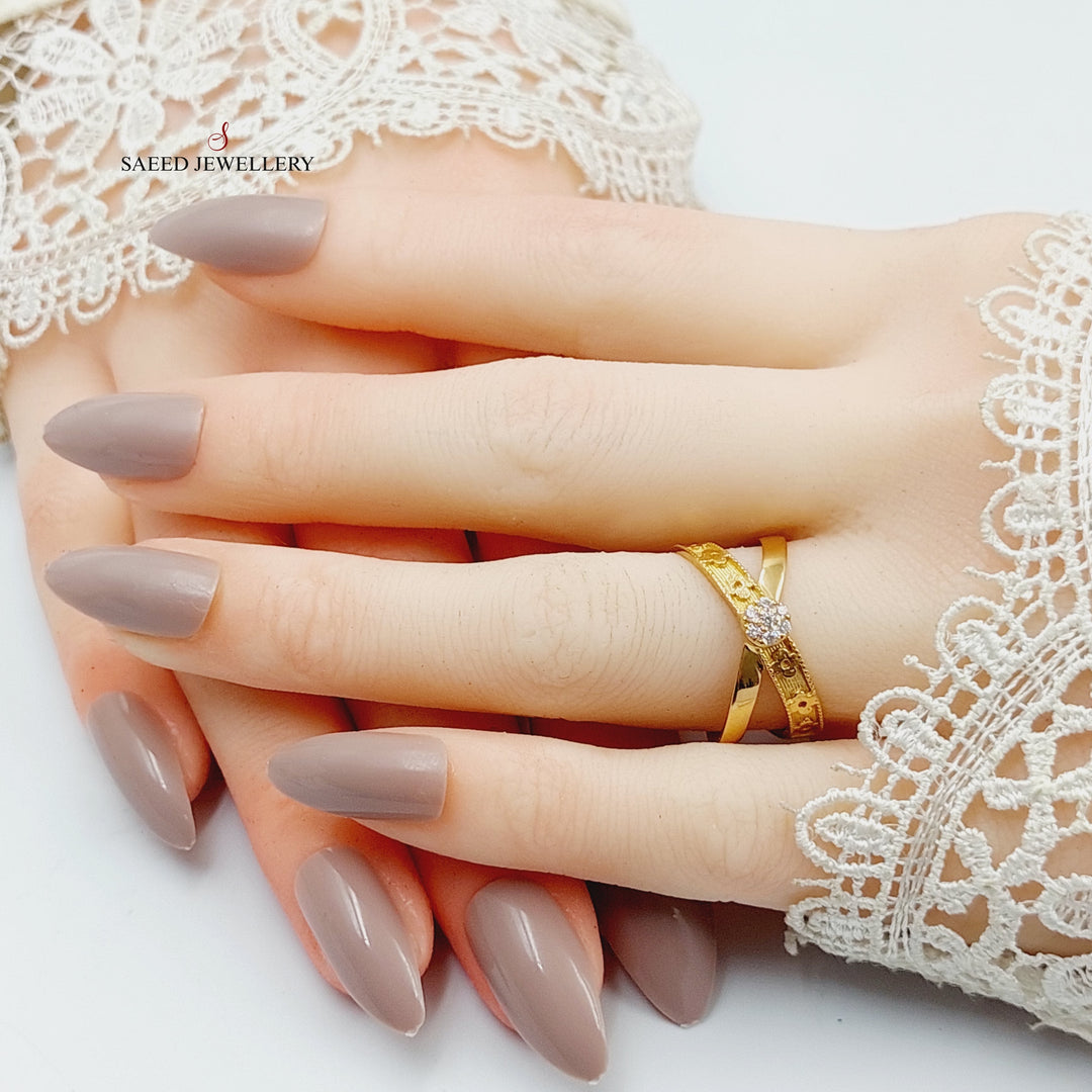 Zircon Studded X Style Ring  Made Of 21K Yellow Gold by Saeed Jewelry-29032