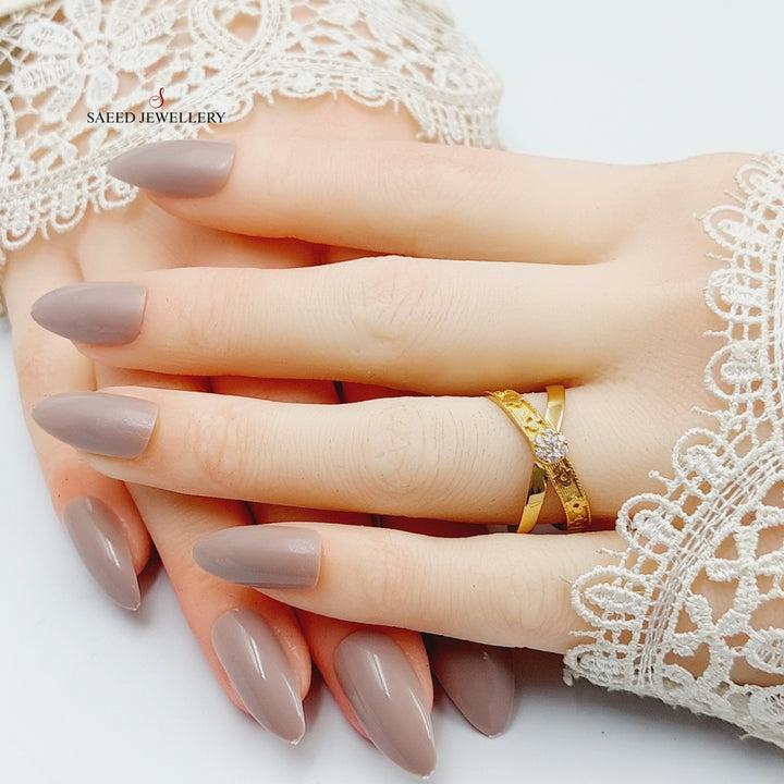 Zircon Studded X Style Ring  Made Of 21K Yellow Gold by Saeed Jewelry-29032