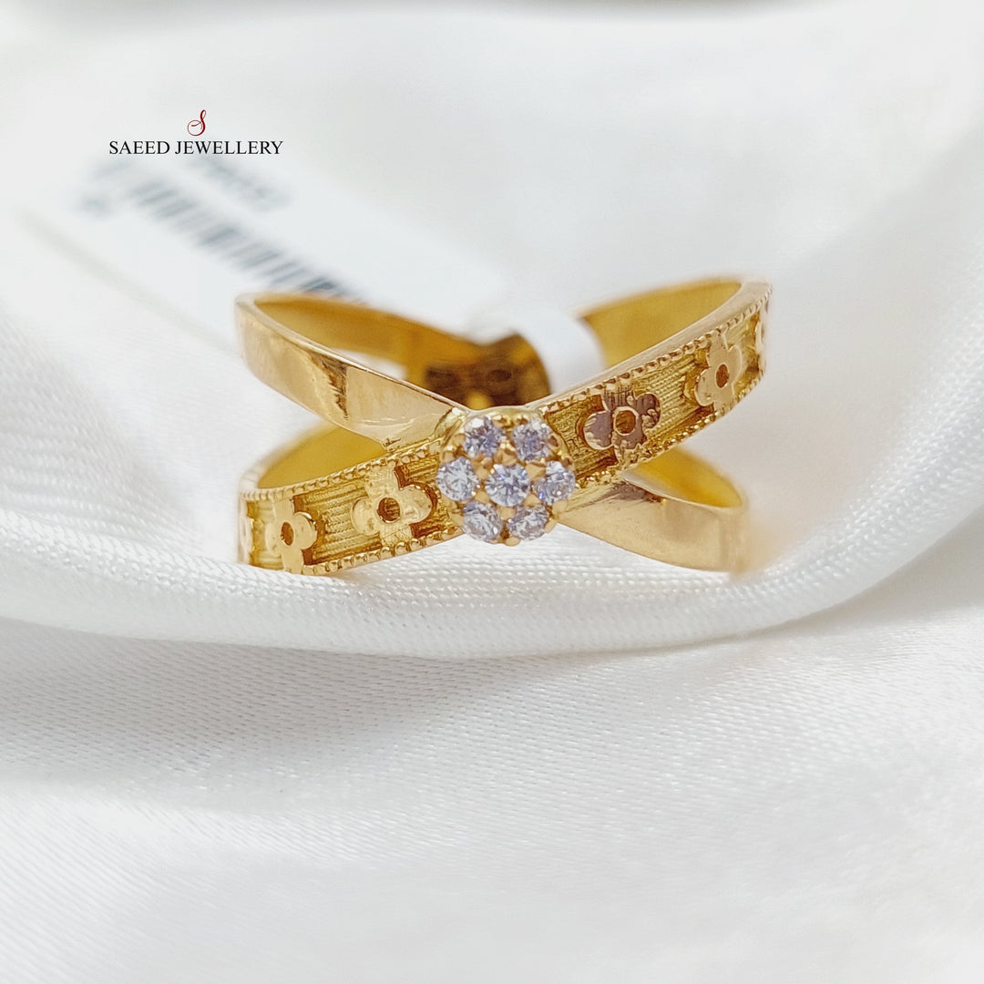Zircon Studded X Style Ring  Made Of 21K Yellow Gold by Saeed Jewelry-29032