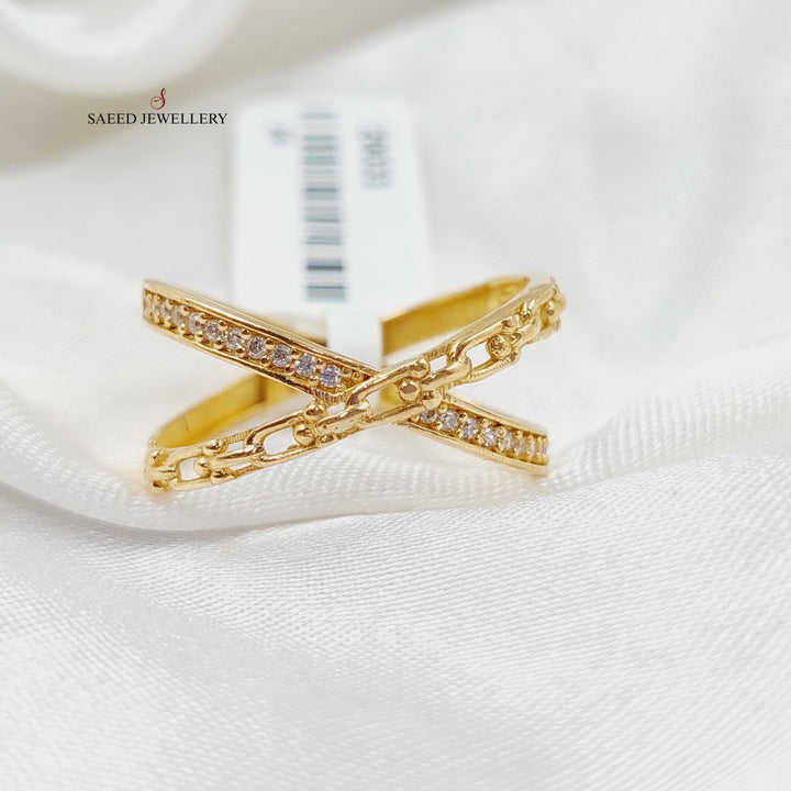 Zircon Studded X Style Ring  Made Of 21K Yellow Gold by Saeed Jewelry-29033