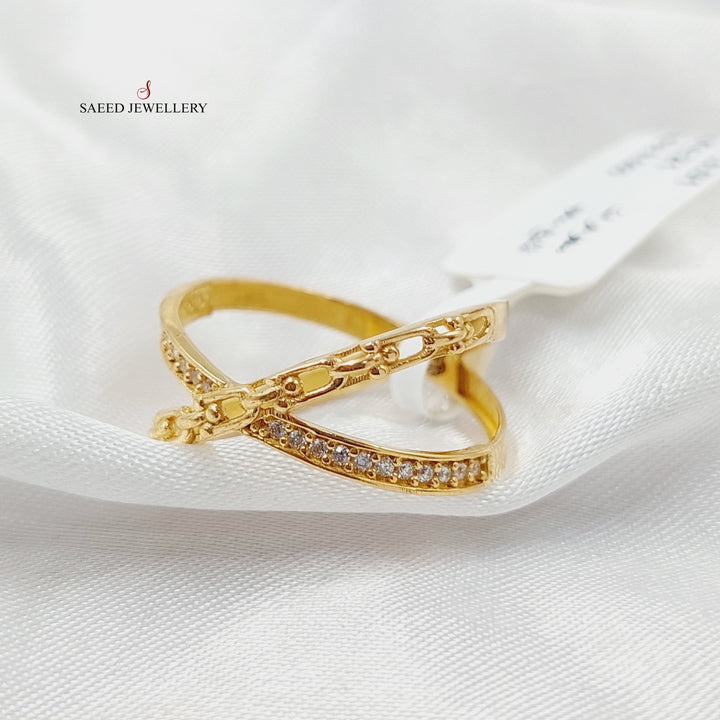 Zircon Studded X Style Ring  Made Of 21K Yellow Gold by Saeed Jewelry-29033