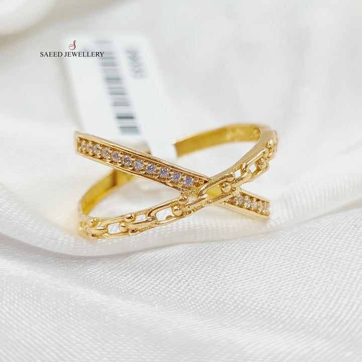 Zircon Studded X Style Ring  Made Of 21K Yellow Gold by Saeed Jewelry-29033