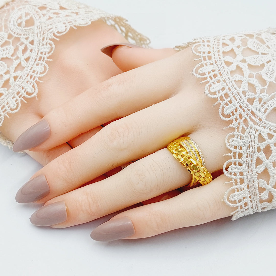 Zircon Studded X Style Ring  Made Of 21K Yellow Gold by Saeed Jewelry-29528