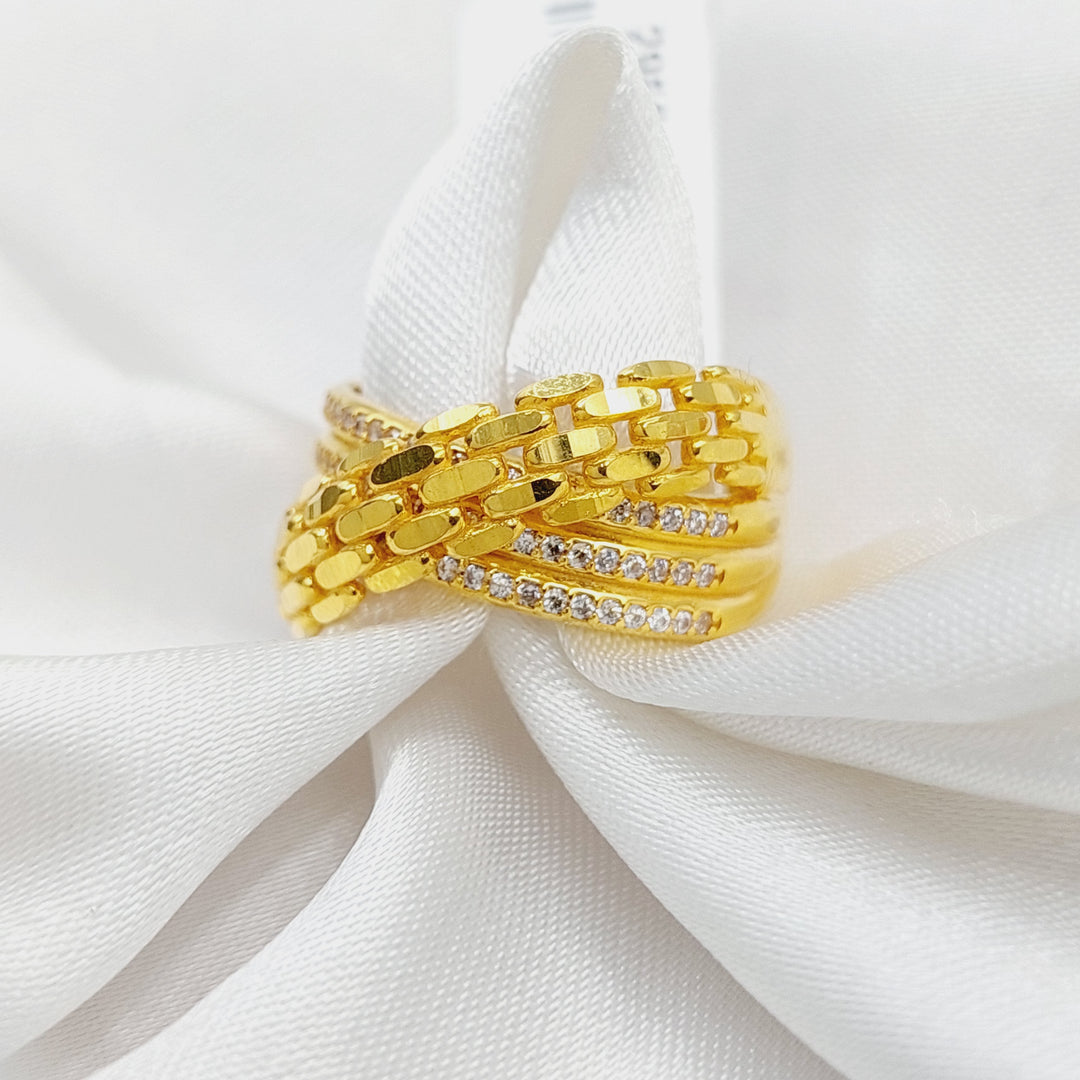 Zircon Studded X Style Ring  Made Of 21K Yellow Gold by Saeed Jewelry-29528