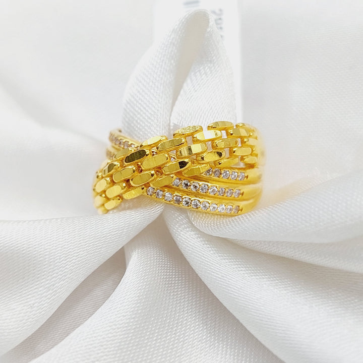 Zircon Studded X Style Ring  Made Of 21K Yellow Gold by Saeed Jewelry-29528