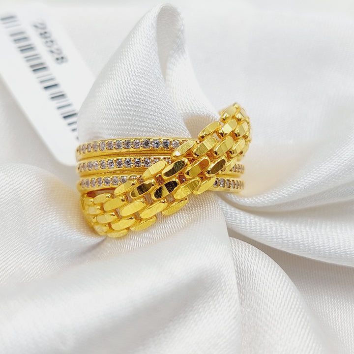 Zircon Studded X Style Ring  Made Of 21K Yellow Gold by Saeed Jewelry-29528