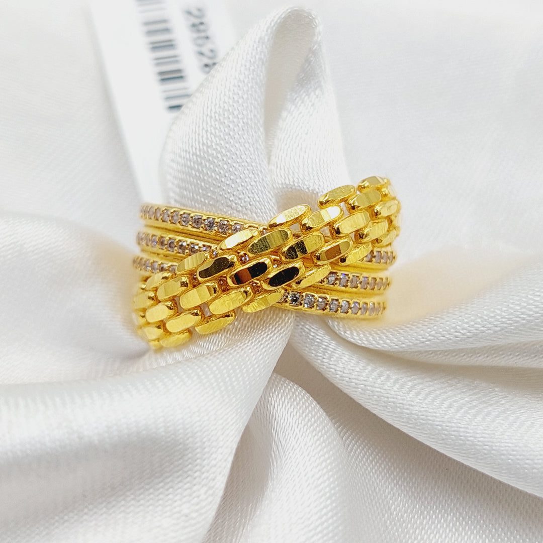 Zircon Studded X Style Ring  Made Of 21K Yellow Gold by Saeed Jewelry-29528