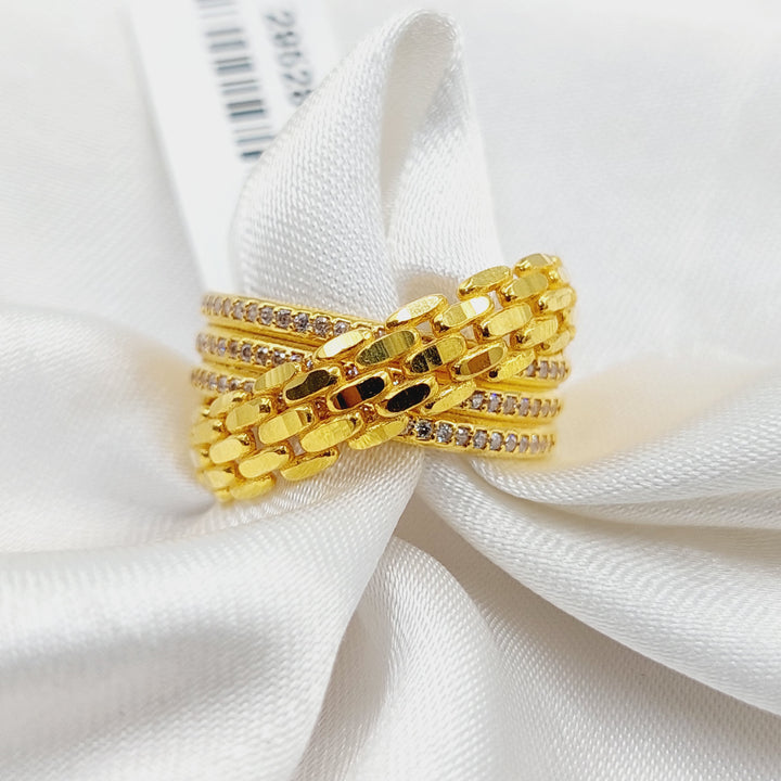 Zircon Studded X Style Ring  Made Of 21K Yellow Gold by Saeed Jewelry-29528